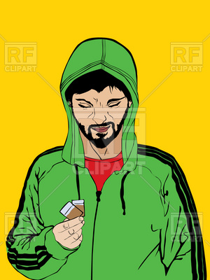 300x400 Drug Dealer In Green Hoodie With Packet Of Drugs Royalty Free
