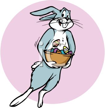 339x350 Image Ofn Easter Bunny Hopping With Bowl Of Colored Eggs In