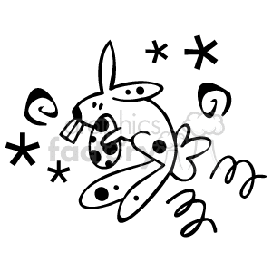 300x300 Royalty Free Black And White Hopping Easter Bunny With Egg 144351