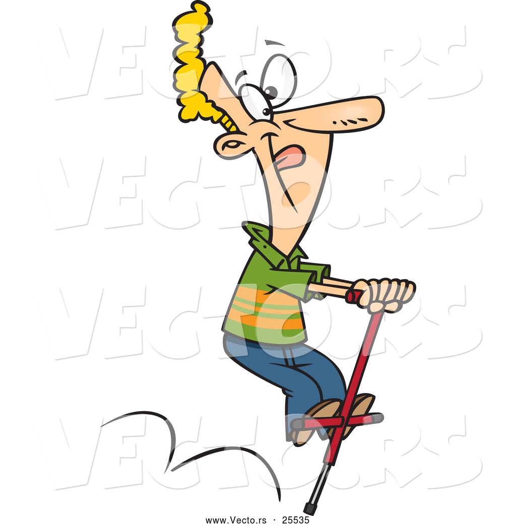 1024x1044 Vector Of A Happy Cartoon Man Jumping Around On A Pogo Stick