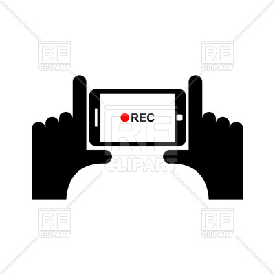400x400 Horizontal Video Sign. Hand And Smartphone To Shoot Video Royalty