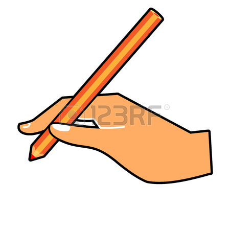 450x450 Man Holding A Pencil And Pen For Writing. Vector Illustration