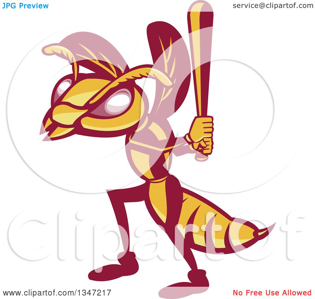 1080x1024 Clipart Of A Retro Hornet Baseball Sports Mascot Batting
