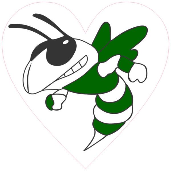 600x600 Green And White Hornet Mascot Heart Sticker Mascots