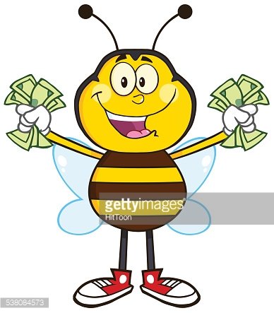 388x443 Bee Mascot Holding Money Premium Clipart