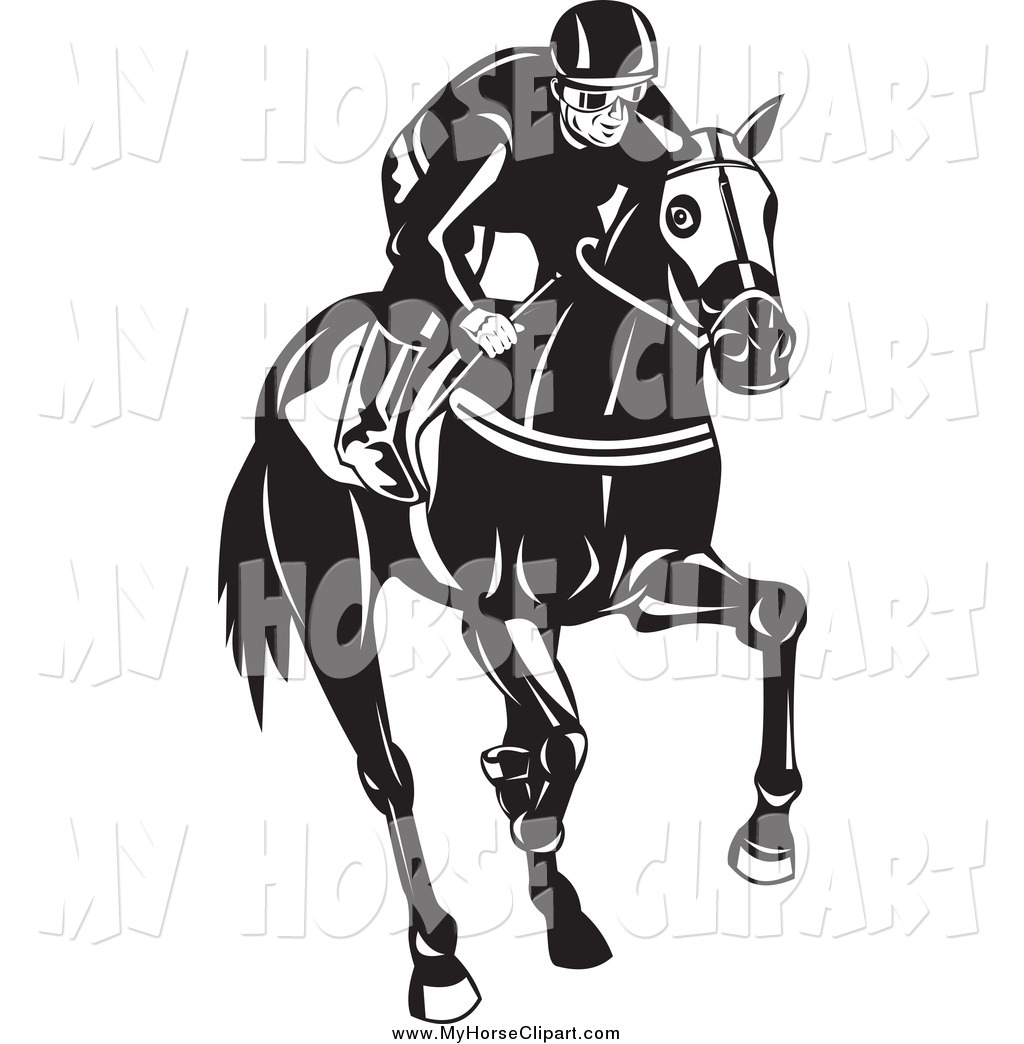 1024x1044 Clip Art Of A Black And White Jockey Racing On A Horse By