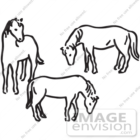 450x450 Clipart Of Three Horses In Black And White