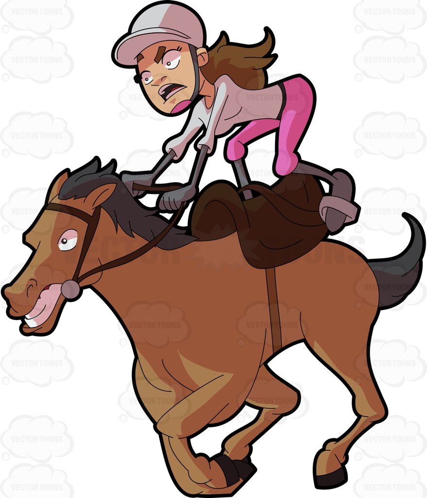 879x1024 A Female Jockey Riding A Crazy Horse Horse Cartoon