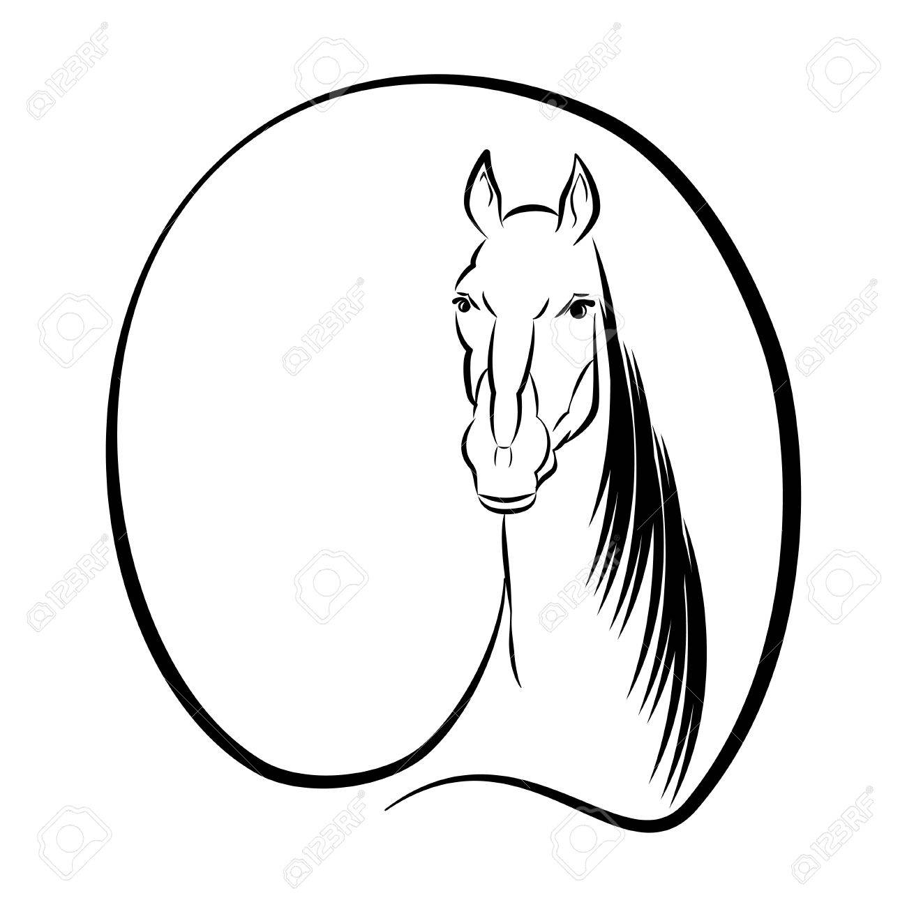 1300x1300 Horse Black And White Drawing With Space For Text Vector