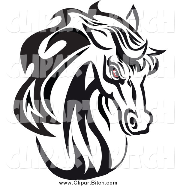 600x620 Clip Vector Art Of A Red Eyed Black And White Horse Head By Vector