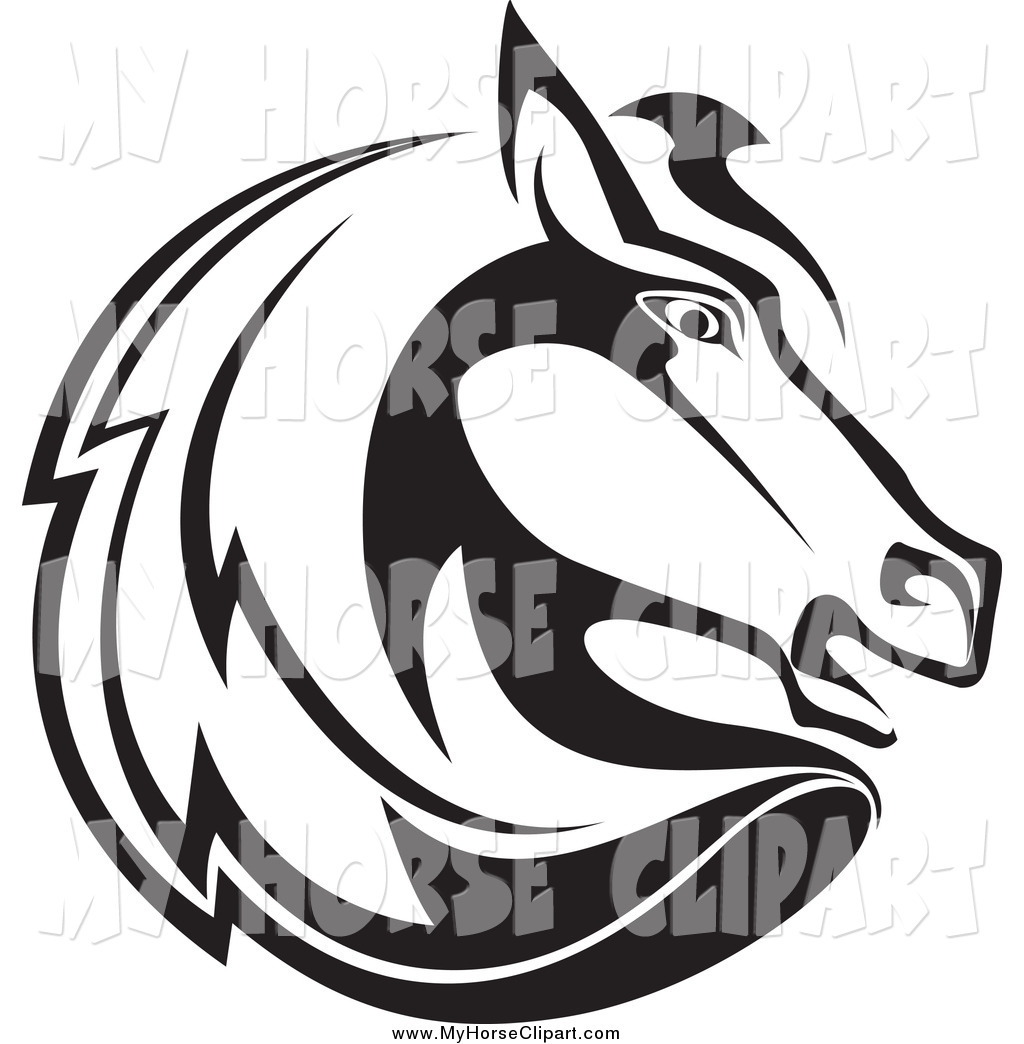 1024x1044 Clip Art Of A Black And White Horse Head Facing Right By Vector