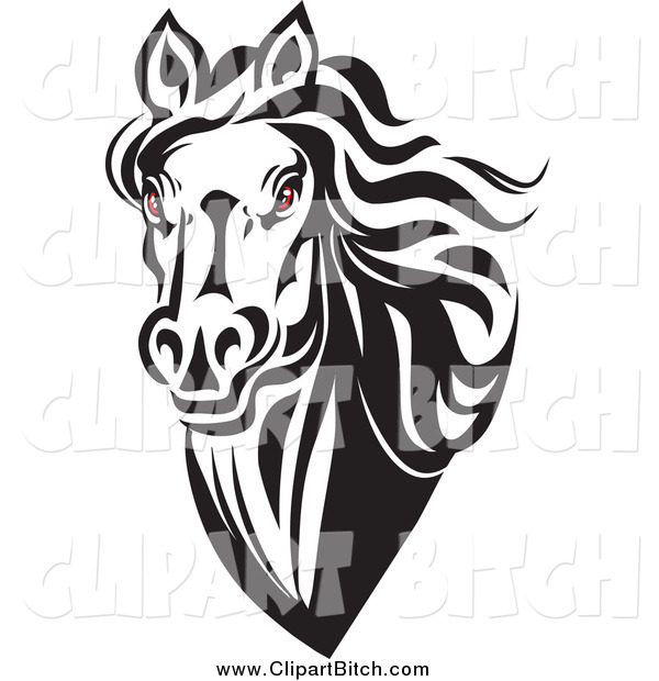 600x620 Clip Vector Art Of A Red Eyed Black And White Horse Head By Vector