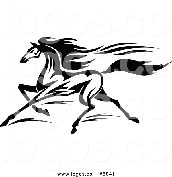 600x620 Royalty Free Vector Of A Logo Of A Black And White Horse Running