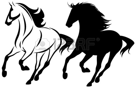 450x294 Running Horse Black And White Vector Outline And Silhouette