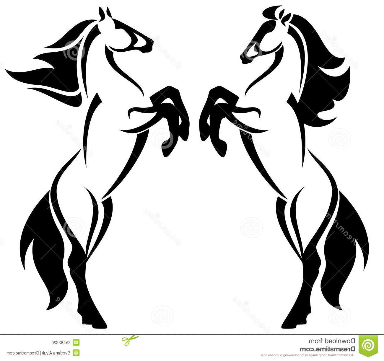 1300x1223 Unique Horses Design Rearing Up Horse Fine Outlines Black White