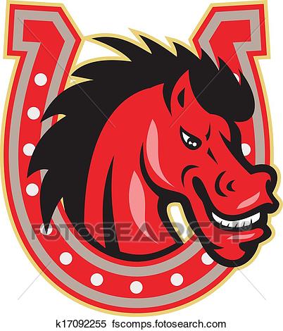 402x470 Clipart Of Red Horse Head Horseshoe K17092255