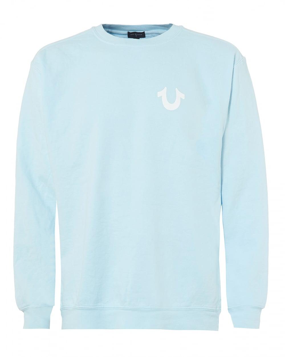 1000x1250 True Religion Sky Blue Sweatshirt, White Horseshoe Logo Graphic