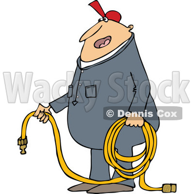 400x400 Of A Cartoon Chubby White Worker Man Holding An Air Hose