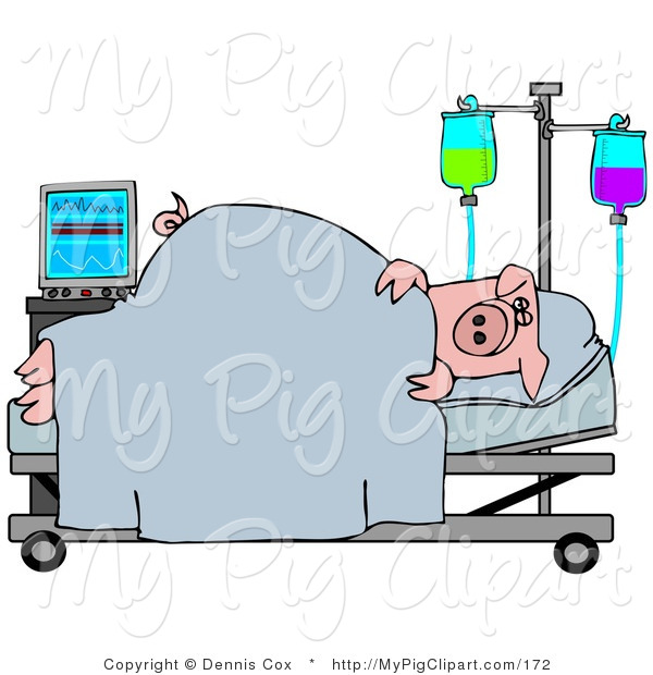 600x620 Swine Clipart Of A Sick Pink Pig Resting In A Hospital Bed By