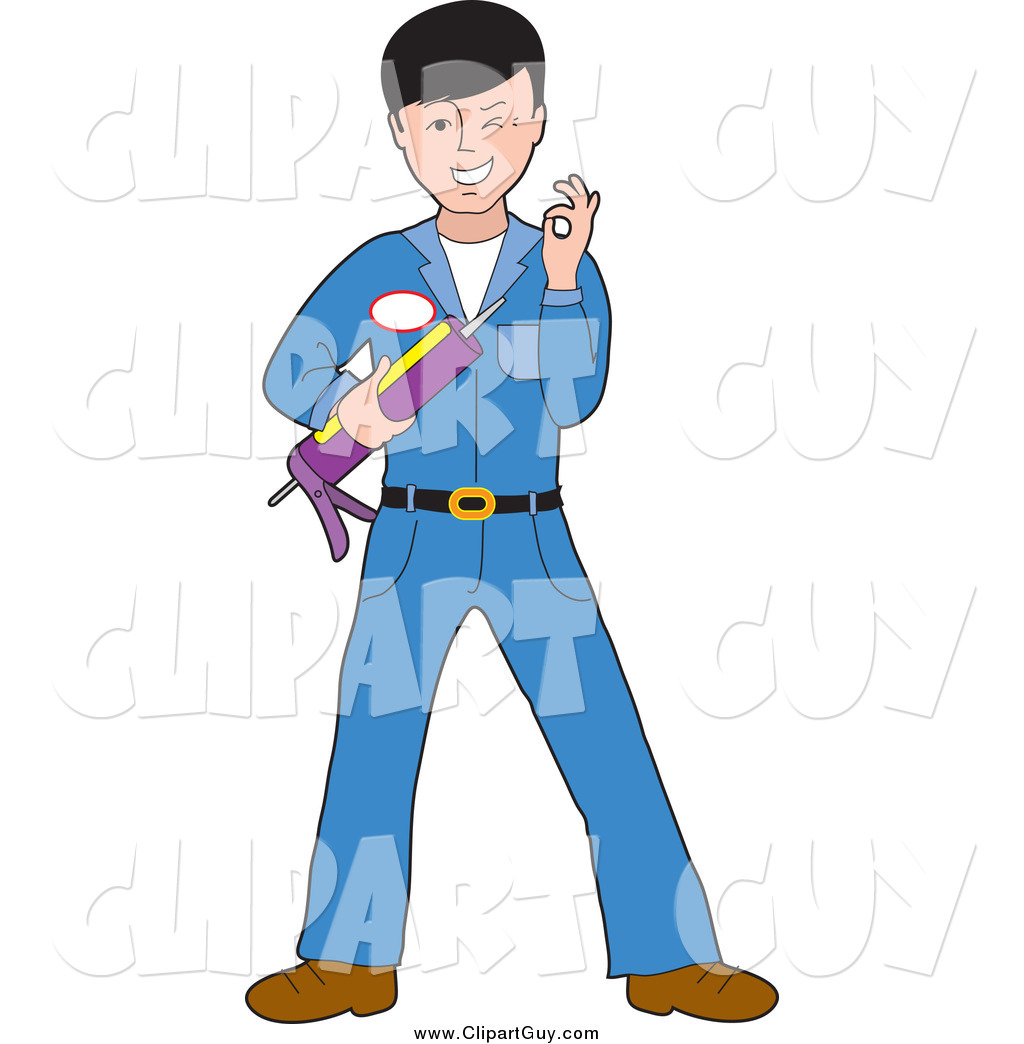 1024x1044 Clip Art Of A Caucasian Man In A Blue Uniform, Holding A Caulking