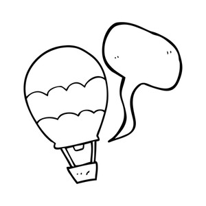 300x300 Freehand Drawn Black And White Cartoon Hot Air Balloon Royalty
