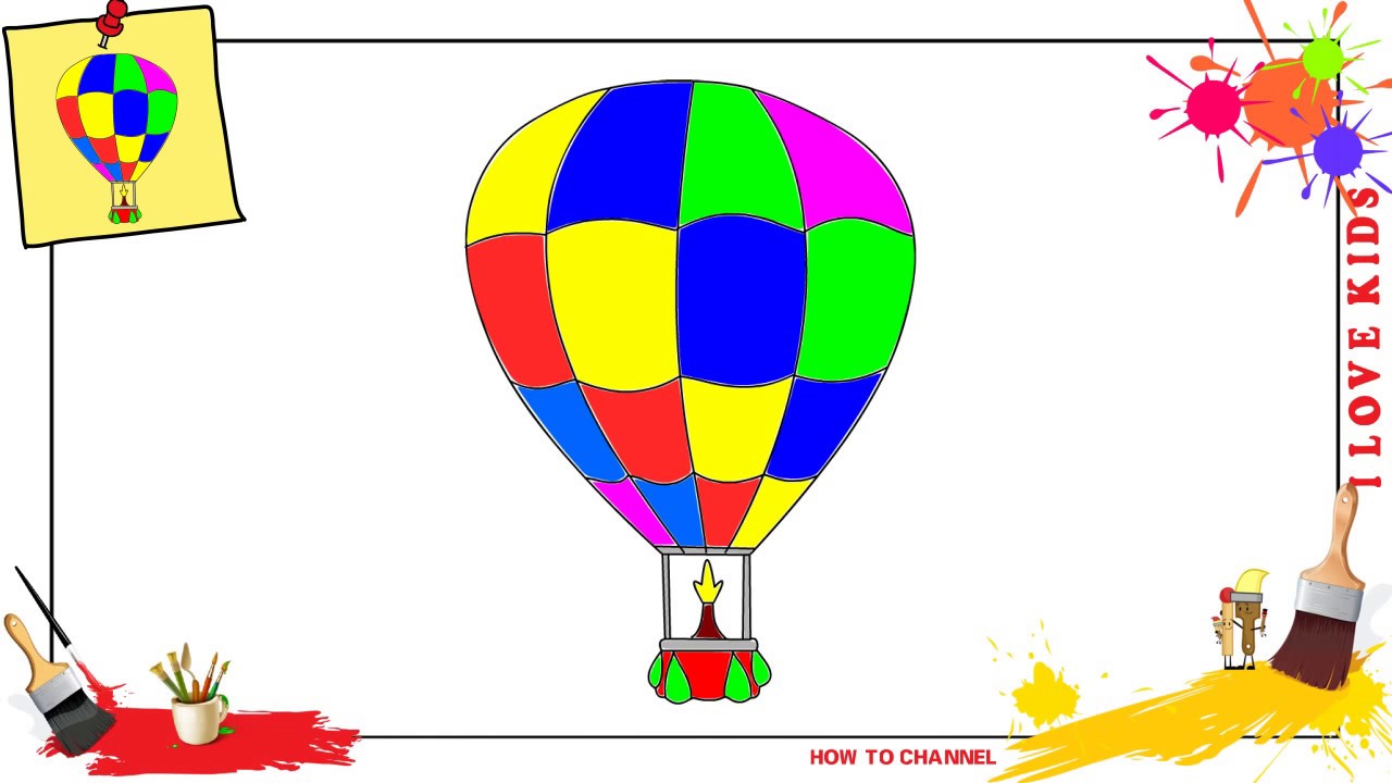 1280x720 How To Draw A Hot Air Balloon Easy Amp Slowly Step By Step For Kids