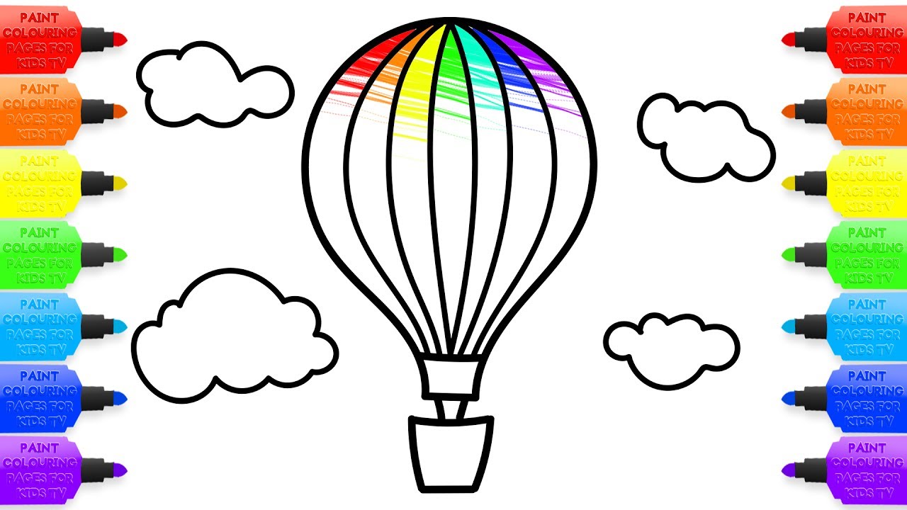 1280x720 How To Draw Hot Air Balloon In Pink And Blue Clouds. Coloring Book