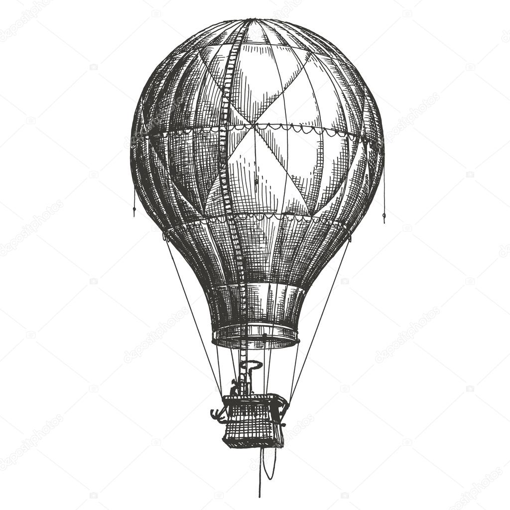 1024x1024 Hot Air Balloon Vector Logo Design Template. Retro Airship