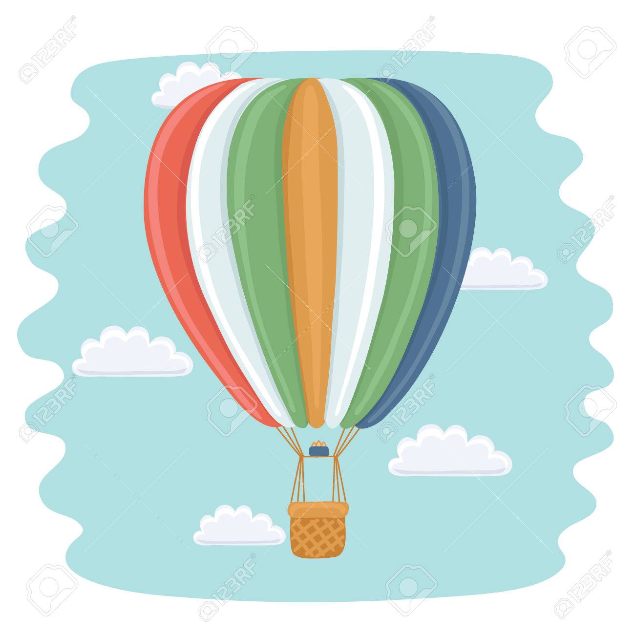 1300x1300 Vector Funny Cartoon Illustration Of Hot Air Balloon And Clouds