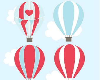 340x270 Clipart Patchwork Hot Air Balloons Digital Clip Art