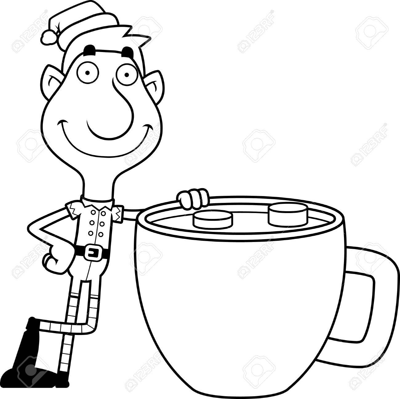 1300x1296 An Illustration Of A Cartoon Christmas Elf With A Mug Of Hot