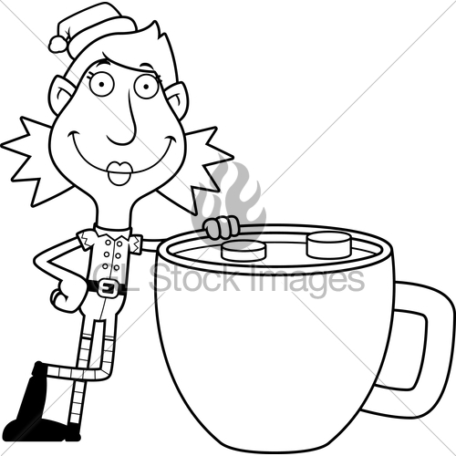 500x500 Cartoon Christmas Elf Hot Chocolate Gl Stock Images