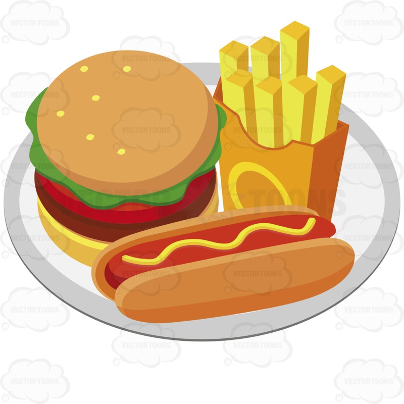 800x800 Plate With A Hamburger French Fries And A Hot Dog With Mustard