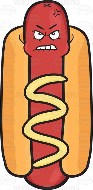 314x640 Bruised And Mad Hot Dog With Mustard Cartoon Clipart