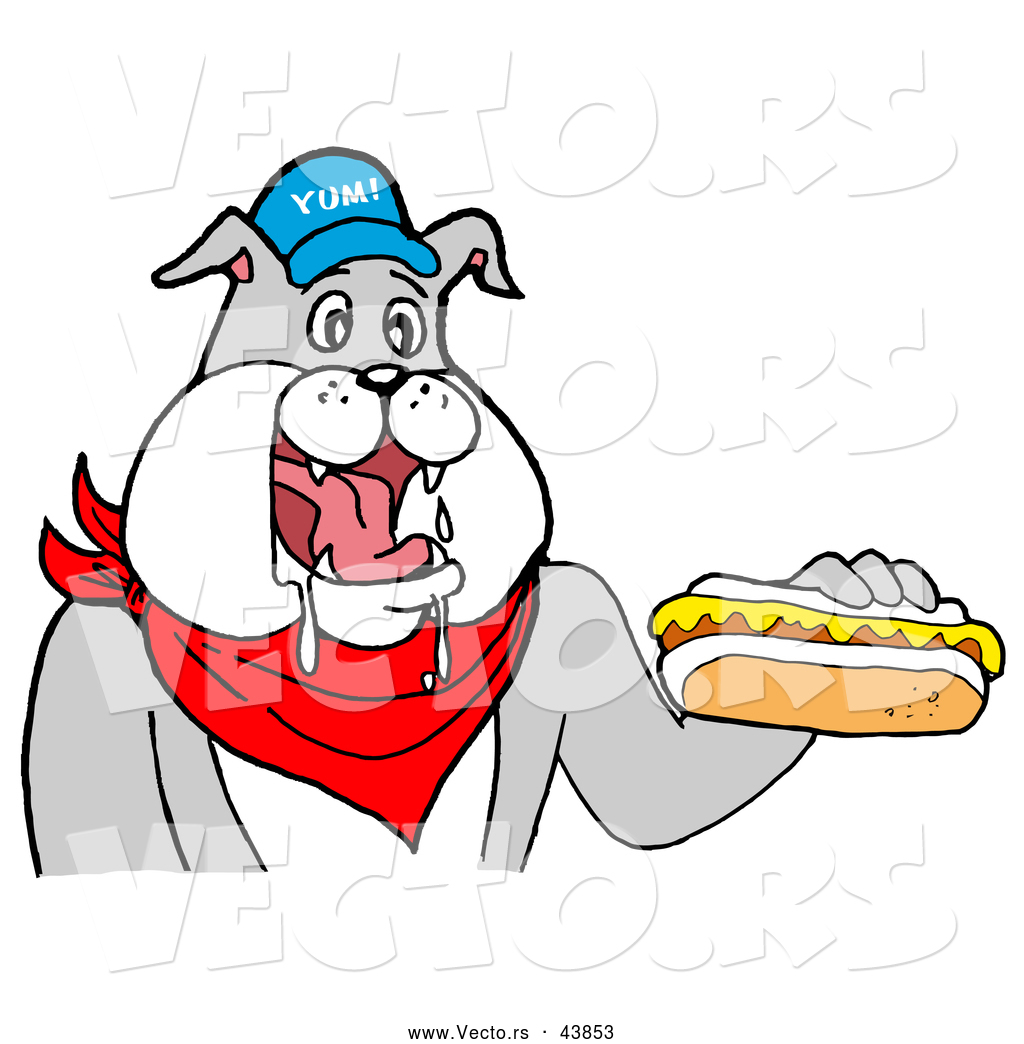 1024x1044 Vector Of A Happy Cartoon Bulldog Mascot Eating Hot Dog