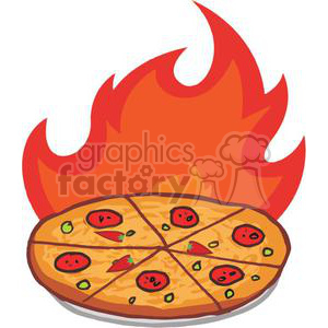 300x300 Royalty Free Flaming Hot Pepperoni Pizza 379292 Vector Clip Art