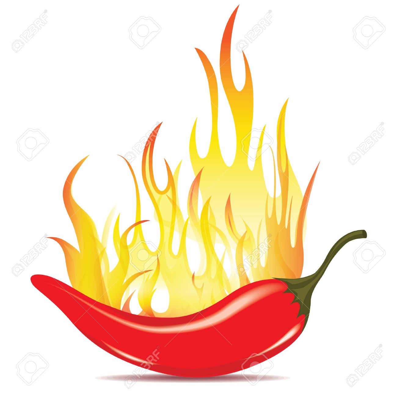 1300x1300 Hot Chilli Pepper In Energy Fire. Vector Icon Isolated On White