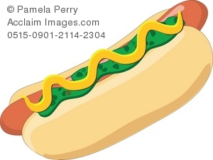 300x226 Art Illustration Of A Hot Dog In A Bun With Relish And Mustard