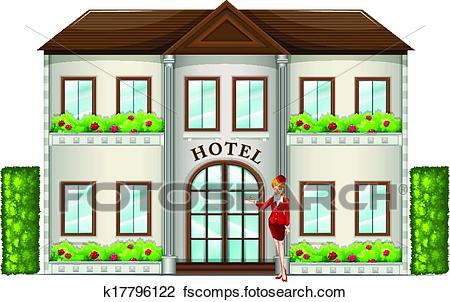 450x302 Clipart Of A Hotel Attendant Standing In Front Of The Hotel