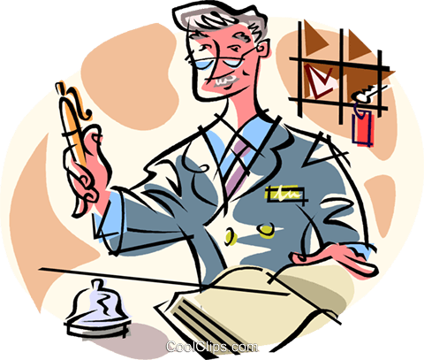 480x407 Hotel Desk Clerk Royalty Free Vector Clip Art Illustration