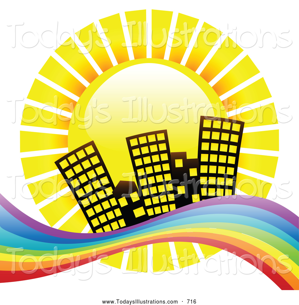 1024x1044 Clipart Of Bright Yellow Sun Shinging Down Hotel Buildings On