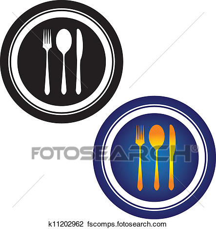 443x470 Clipart Of Illustration Of Spoon, Fork, Knife And Plate In Black