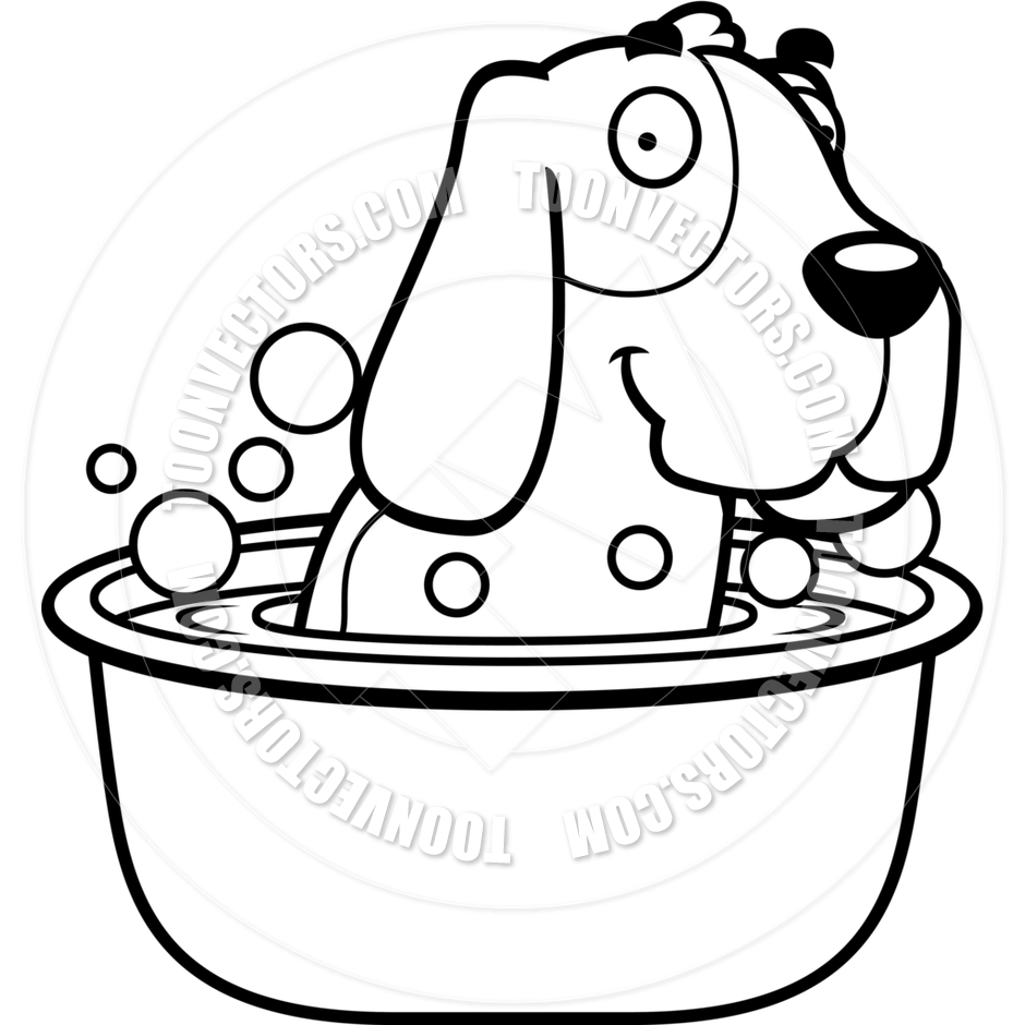 940x940 Cartoon Basset Hound Dog Bath (Black And White Line Art) By Cory