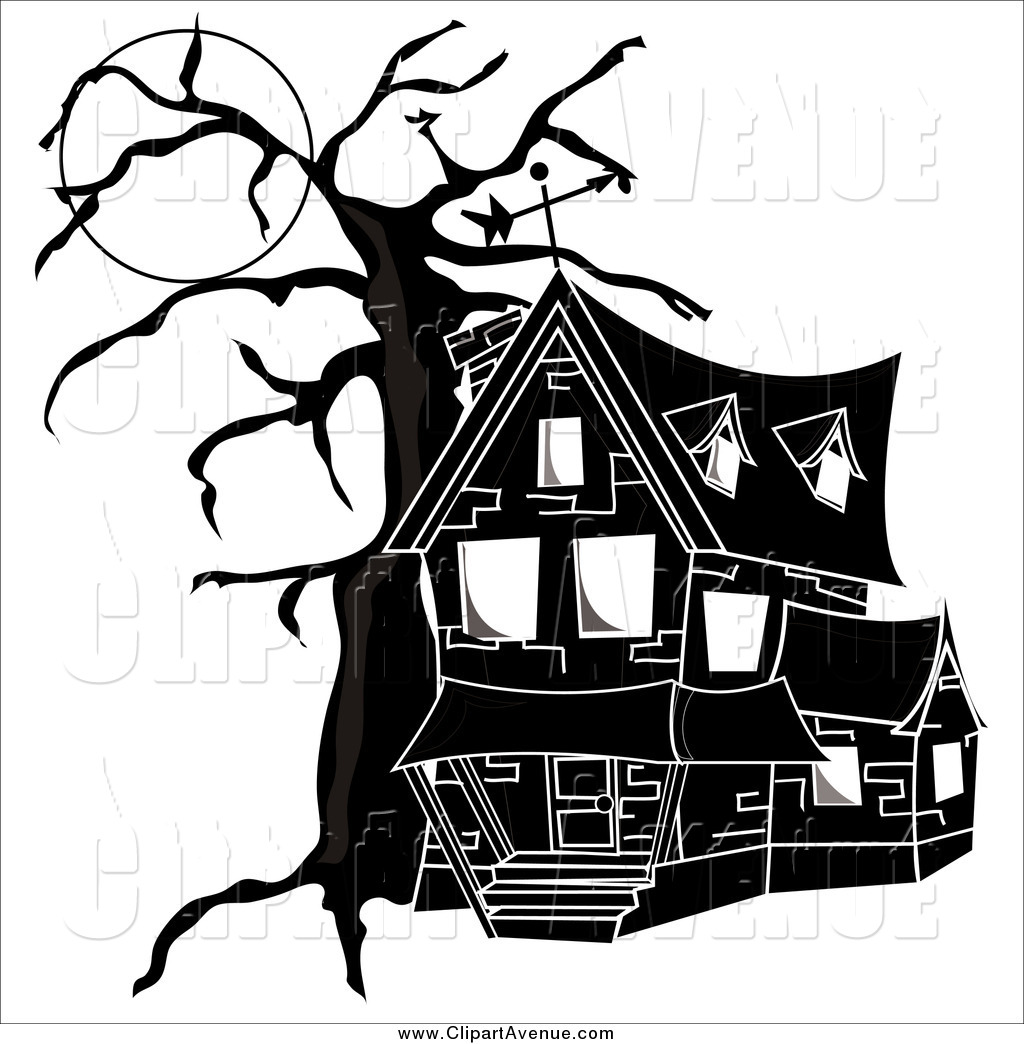 1024x1044 Avenue Clipart Of A Black And White Haunted House By Pams Clipart