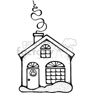 300x300 Royalty Free Black And White Christmas House With Smoke Comming