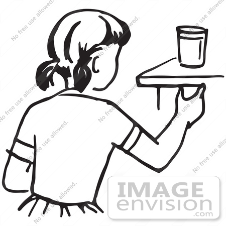 450x450 Clipart Of A Girl Reaching For A Cup In Black And White