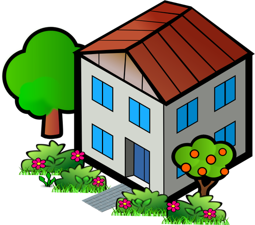 500x441 Vector Drawing Of Family Home With Trees Public Domain Vectors