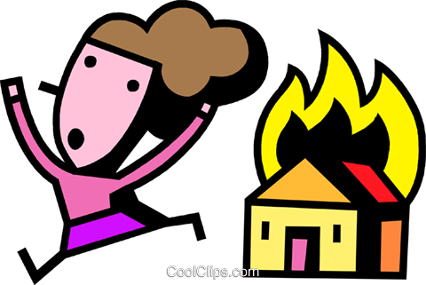 480x321 Woman Running From House On Fire Royalty Free Vector Clip Art