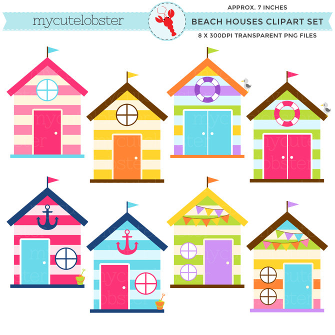 670x670 Beach Houses Clipart Set