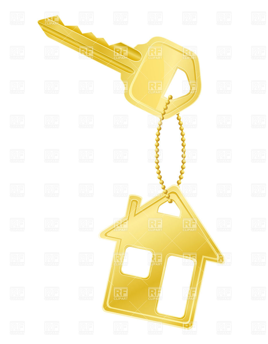 933x1200 Golden, House Shaped Trinket And Door Key Royalty Free Vector Clip